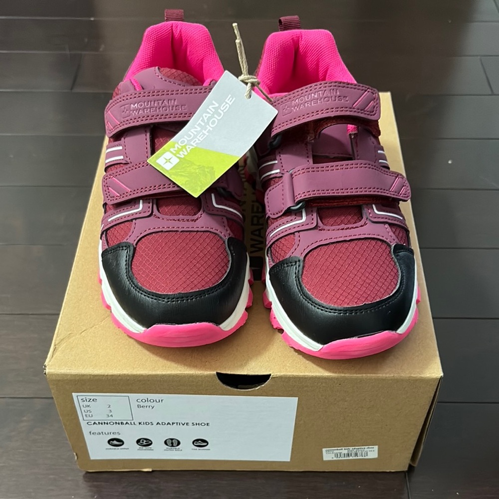 Pink and Black Sneakers with Velcro Straps and Mesh Upper